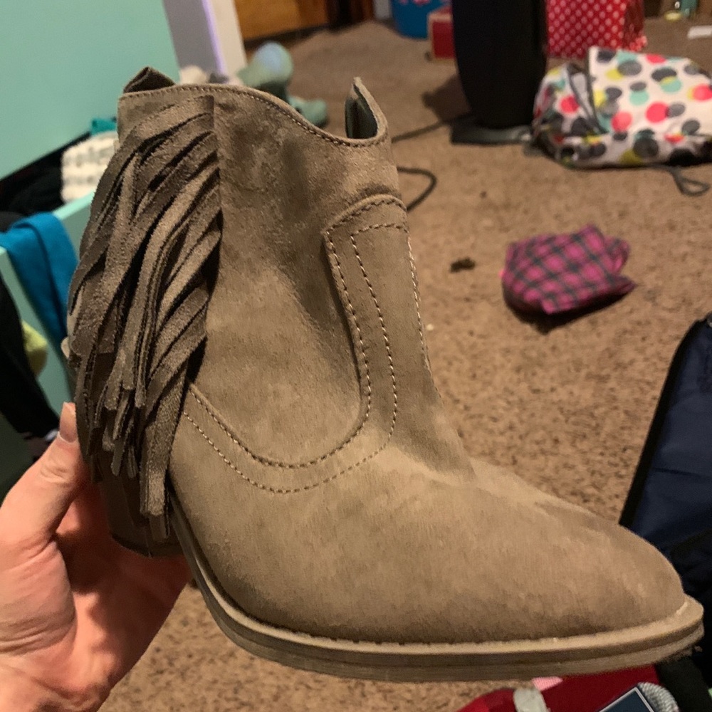 Fringed bootie heels